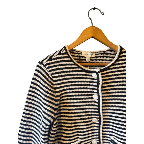 NWT Free Assembly | Black + White Striped Crochet Trim Cardigan | Size Small - Picture 4 of 9
